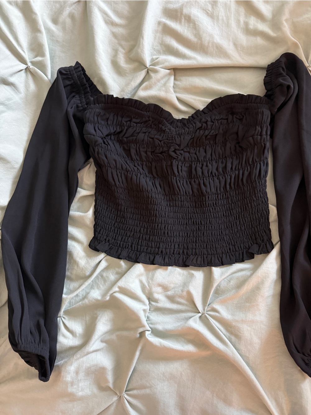 Abercrombie & Fitch Black Smocked Off-Shoulder Crop Top